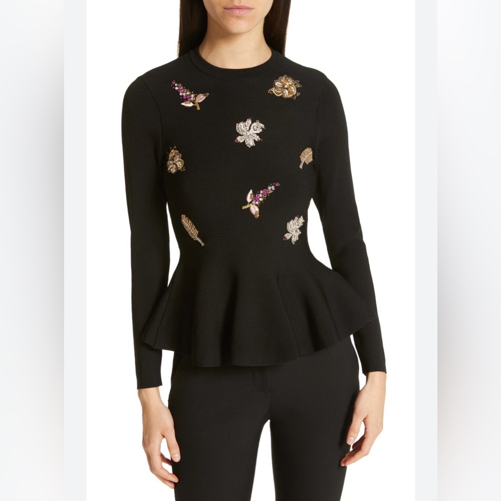 Ted Baker Tynna embellished‎ long-sleeve peplum sweater size 2/ medium